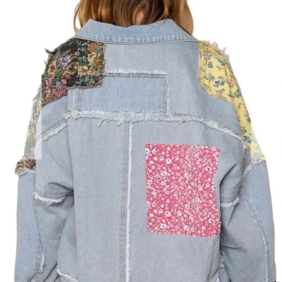 POL BOHO Patchwork Denim Women Size Small Jacket With Stitching Detail NEW - Picture 5 of 16